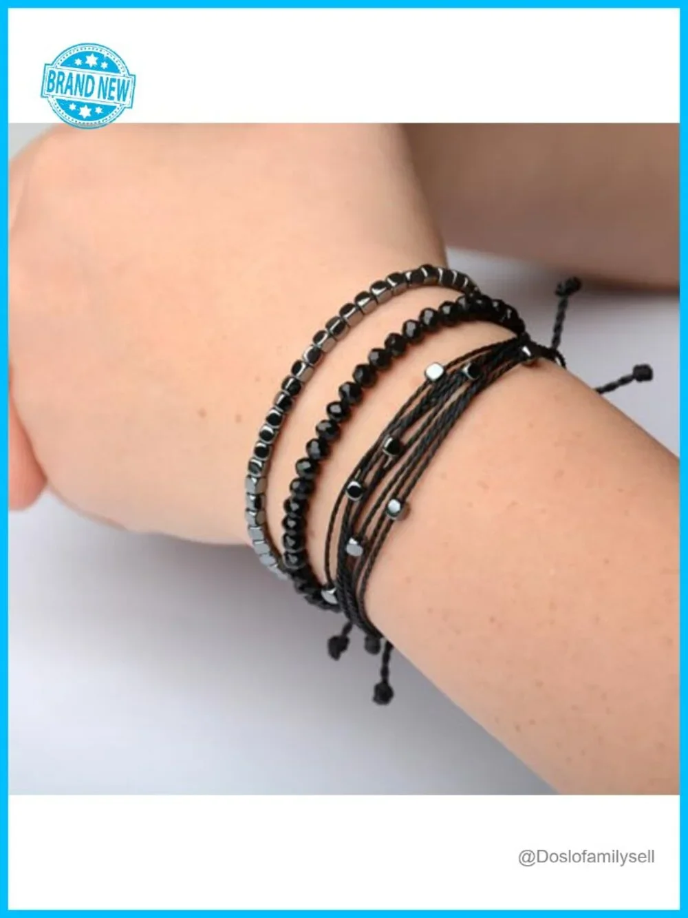 3 Pcs Handmade Adjustable Rope Bracelet Set with Hematite and Glass Beads